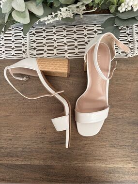 Kelly & Katie Cream Block Heel Ankle-Strap Sandals